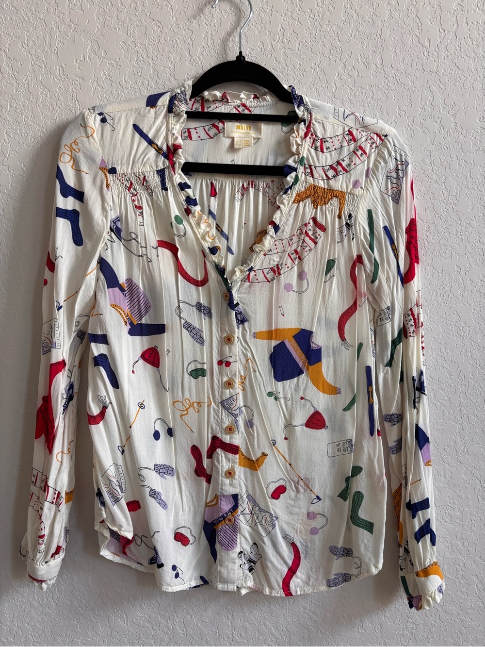 Maeve by Anthropologie Novelty Print Ruffle Blouse Size 4